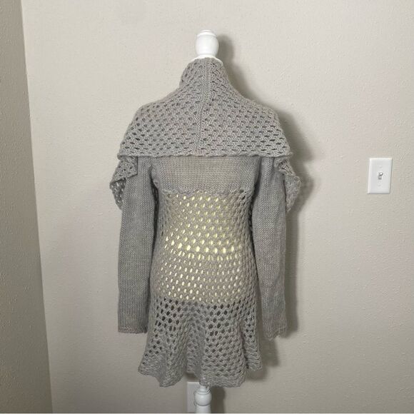 Elsamanda Wool/Mohair Blend Gray Open Knit Shawl Collar Cardigan Women's Size M - Picture 11 of 13